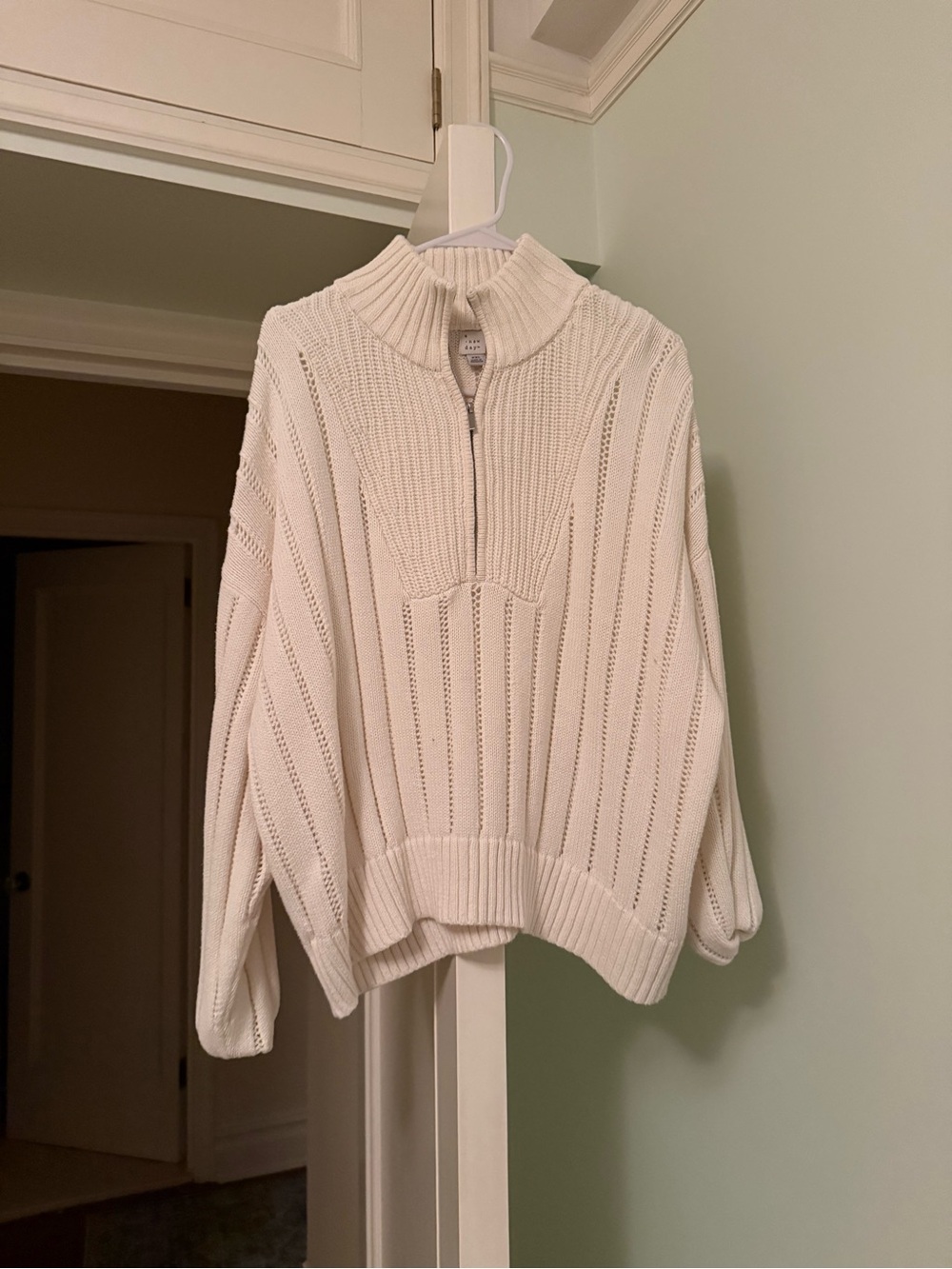 all in motion Cream Half-Zip Ribbed Knit Turtleneck Sweater